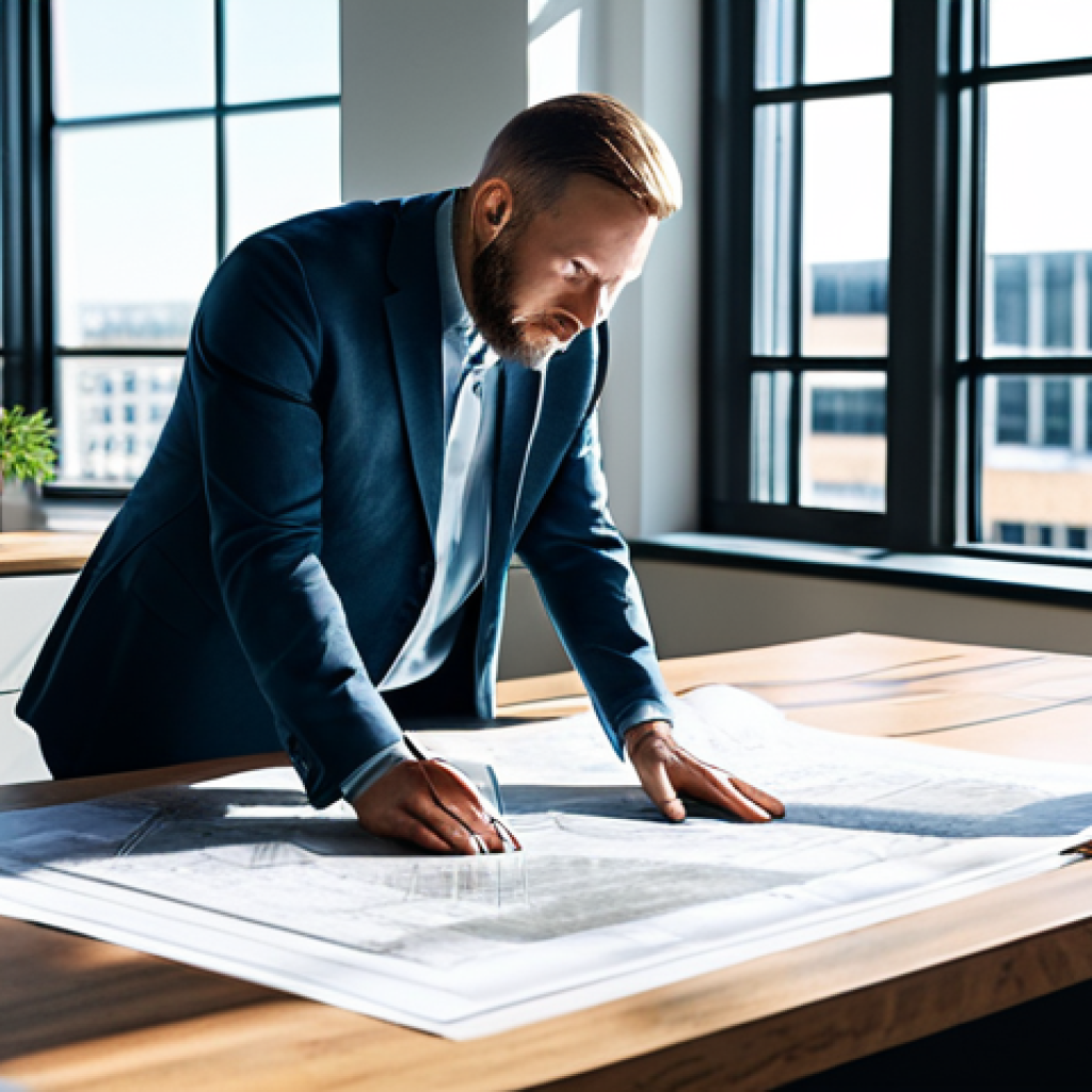 **

"A professional architect, fully clothed in modest attire, reviewing blueprints in a sunlit, modern office space. Natural pose, perfect anatomy, well-formed hands, appropriate content, safe for work, family-friendly, high quality rendering, natural body proportions."

**