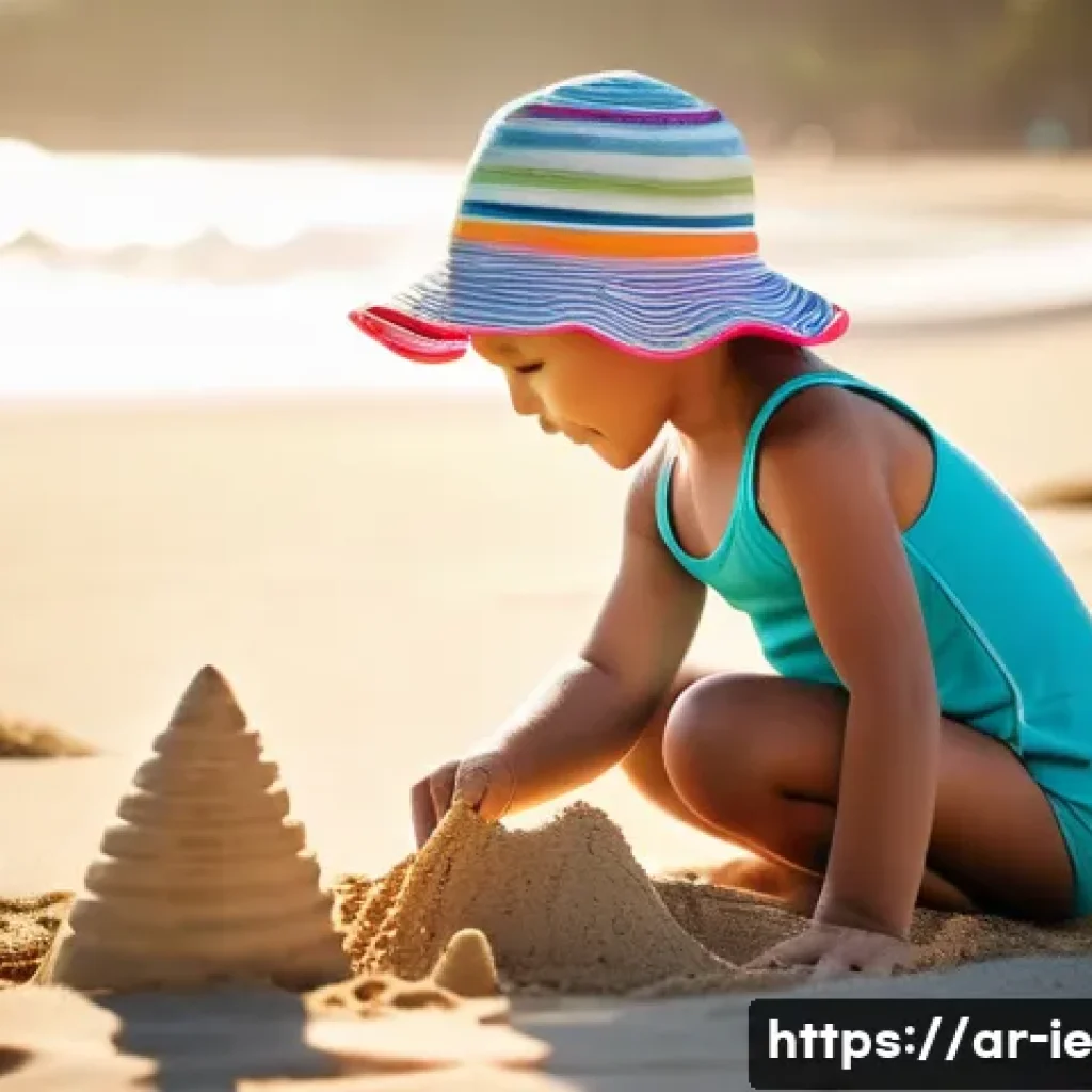 여행 중 자연과의 연결을 느끼기 - **Subject:** A young girl (around 7 years old) building a sandcastle on a sunny beach.

    **Prompt...