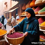 마인드풀 트래블로 내면의 평화 찾기 - A modest female traveler, dressed in a long, flowing abaya and a simple headscarf, stands thoughtful...